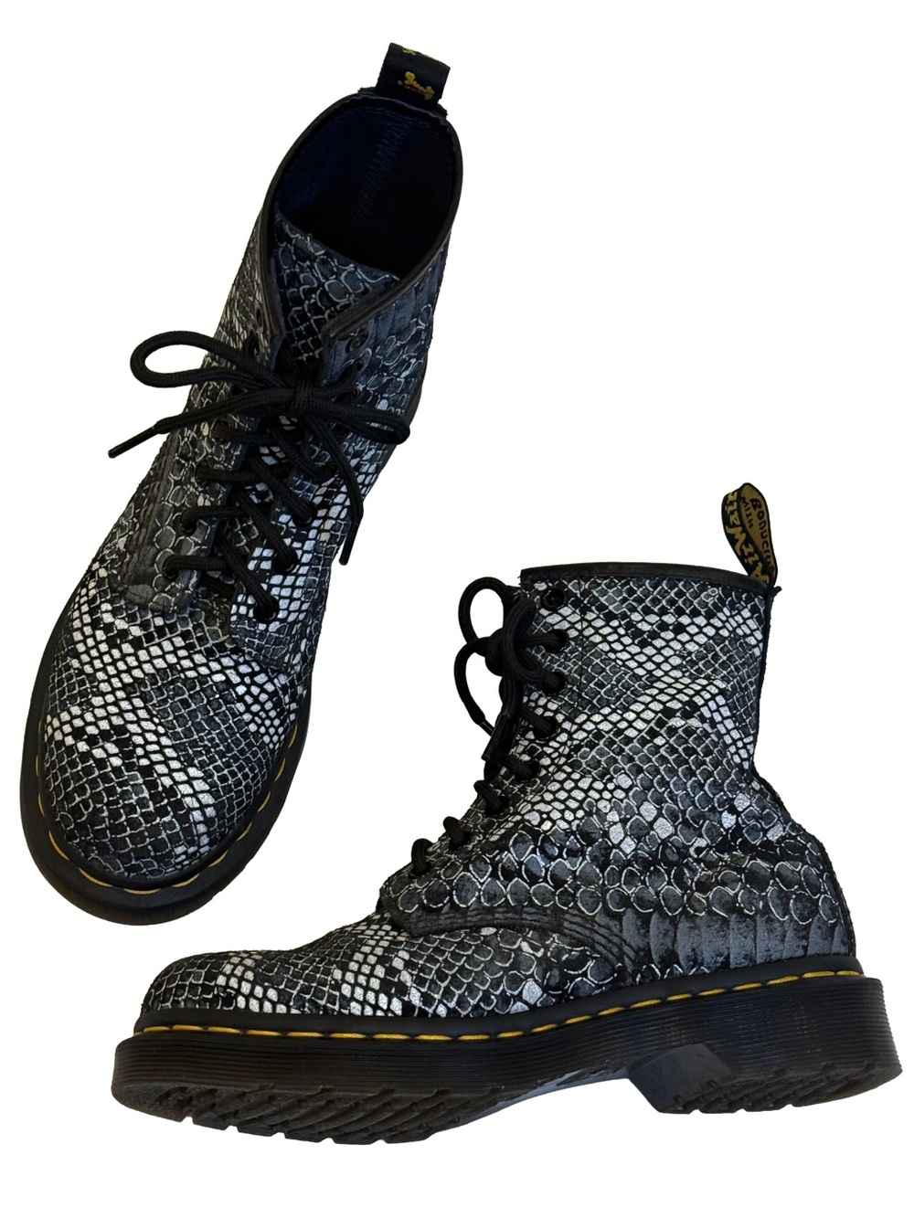 Dr. Martens 1460 Grey Boa Snake Print 8-Eye Leather Boot Discontinued Size 6